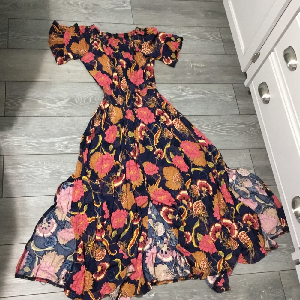 JAASE LEAH Floral Off The Shoulder Boho Maxi Dress Bell Sleeves size XS